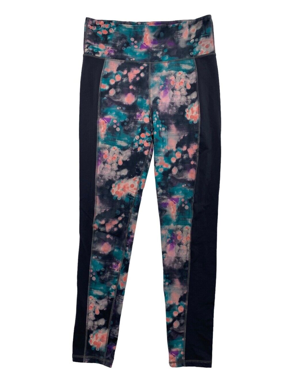ERIN SNOW Watercolor Colorblock Leggings Womens Size Large Gray Green Purple